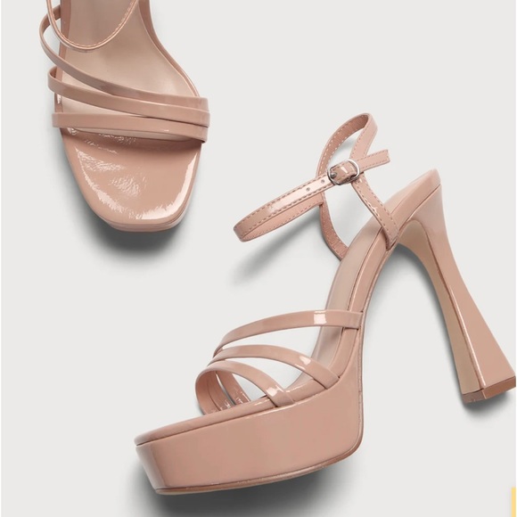 Nude/beige Chunky heels Crossover Straps Ankle Platform Size 9 - Picture 3 of 5
